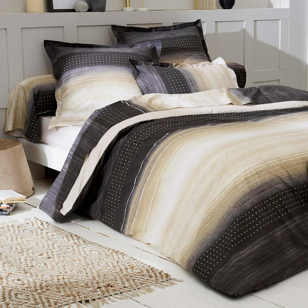 Housse de couette 280x240 cm Percale pur coton JAZZ GRIS