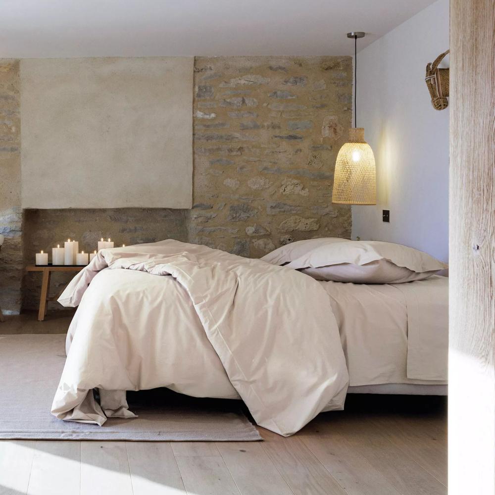 Housse de couette uni 260x240 cm percale de coton MANOIR beige Lin