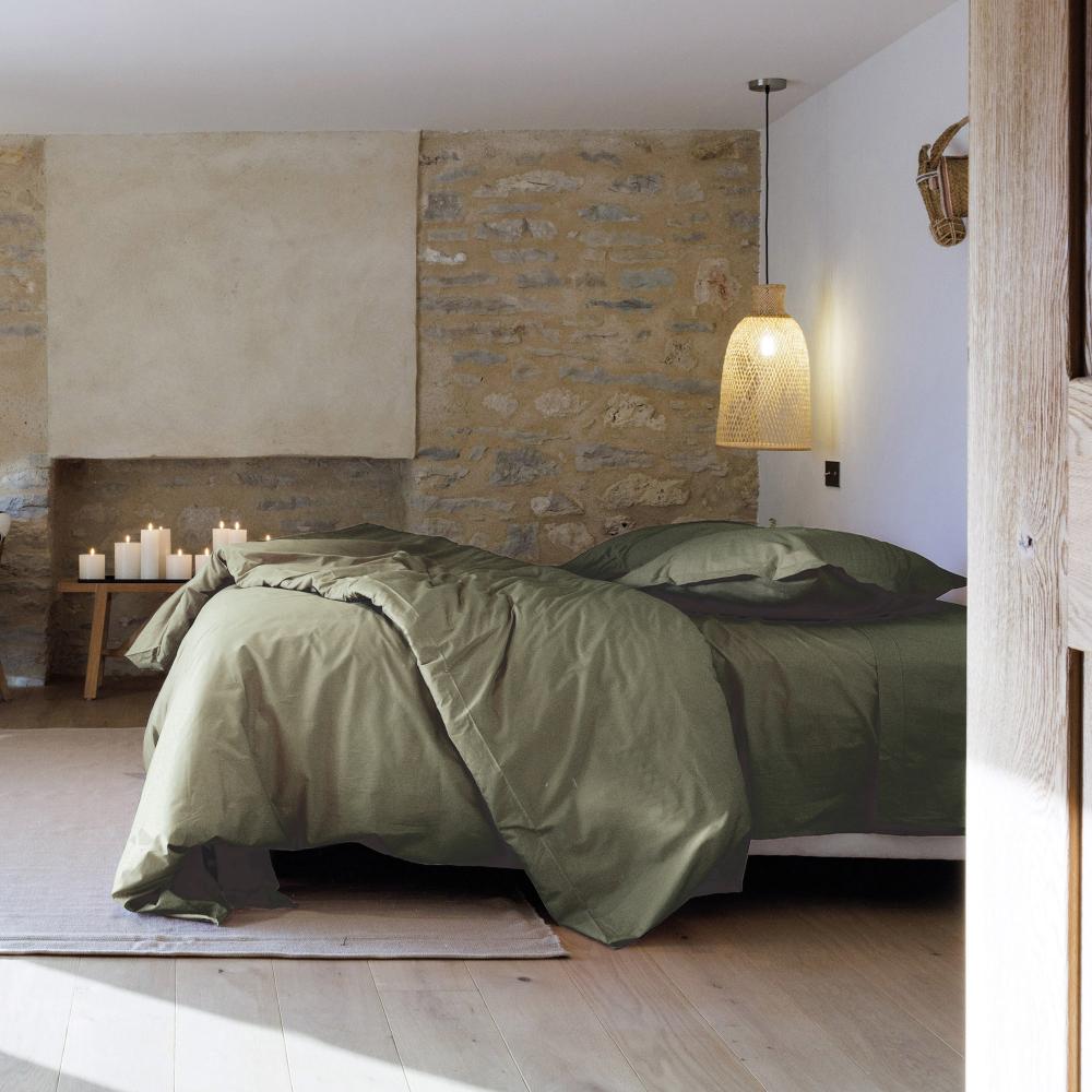 Housse de couette uni 260x240 cm percale de coton MANOIR vert Mousse