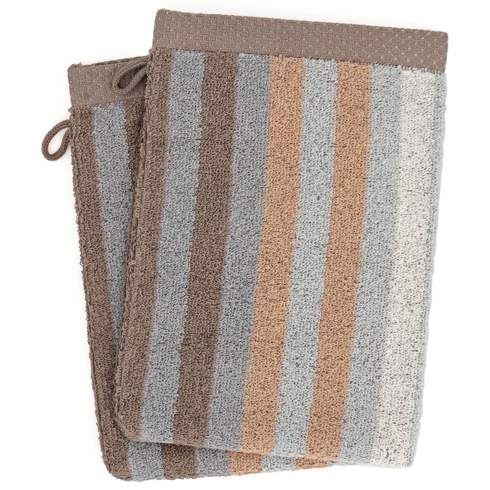 Lot de 2 gants de toilette 16x21 cm PURE STRIPES beige