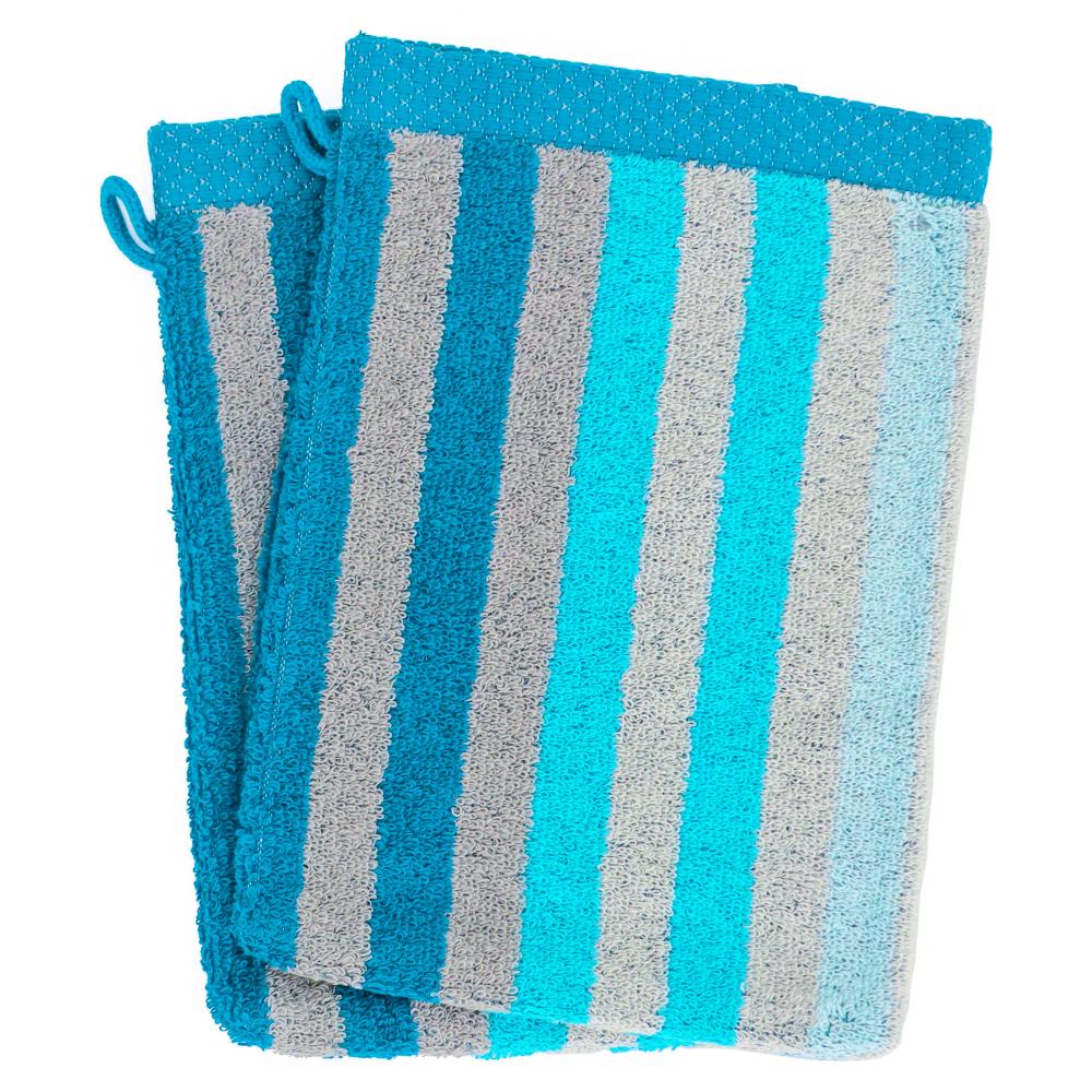 Lot de 2 gants de toilette 16x21 cm PURE STRIPES turquoise