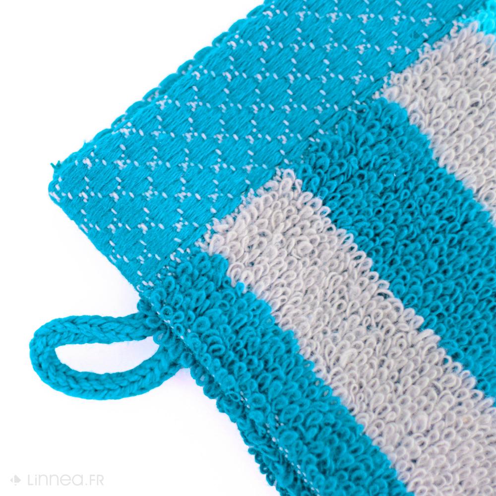 Lot de 2 gants de toilette 16x21 cm PURE STRIPES turquoise
