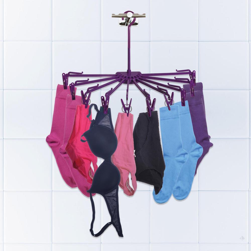 Lot de 2 séchoirs à linge pliables à suspendre avec 10 pinces en plastique rose