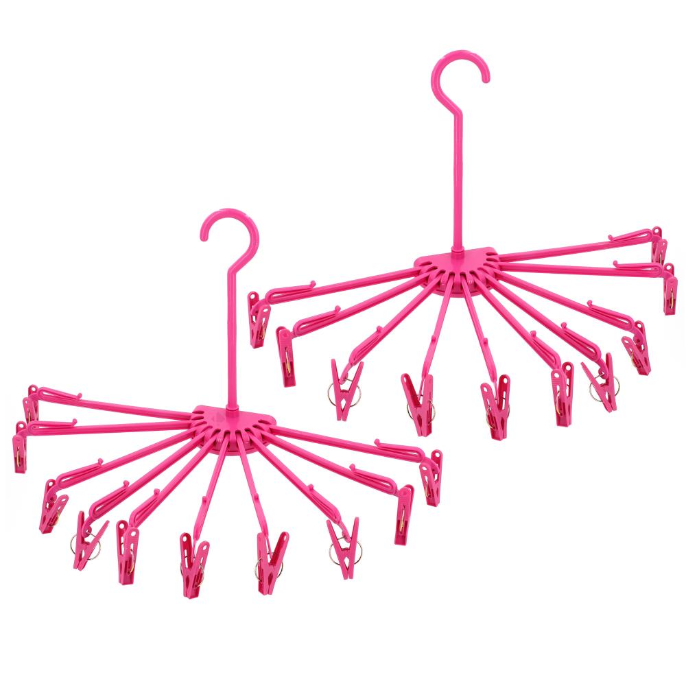 Lot de 2 séchoirs à linge pliables à suspendre avec 10 pinces en plastique rose