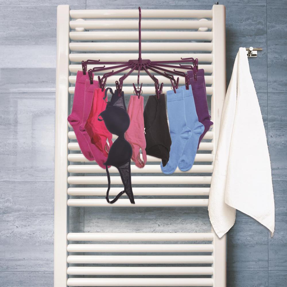 Lot de 2 séchoirs à linge pliables à suspendre avec 10 pinces en plastique rose