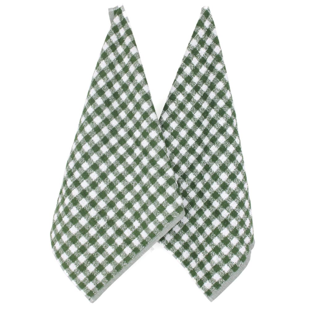 Lot de 2 torchons de cuisine éponge 50x50 cm SQUARES VICHY vert kaki