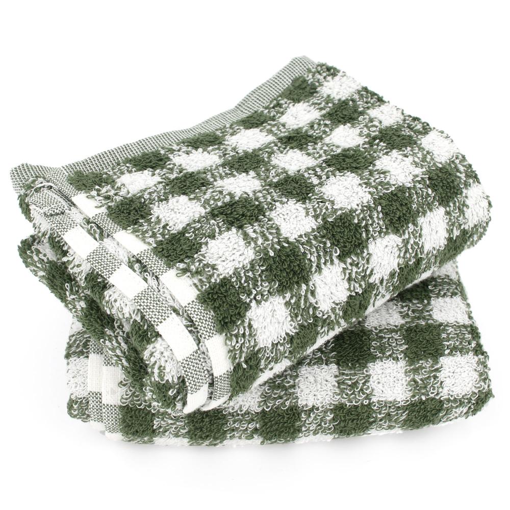 Lot de 2 torchons de cuisine éponge 50x50 cm SQUARES VICHY vert kaki