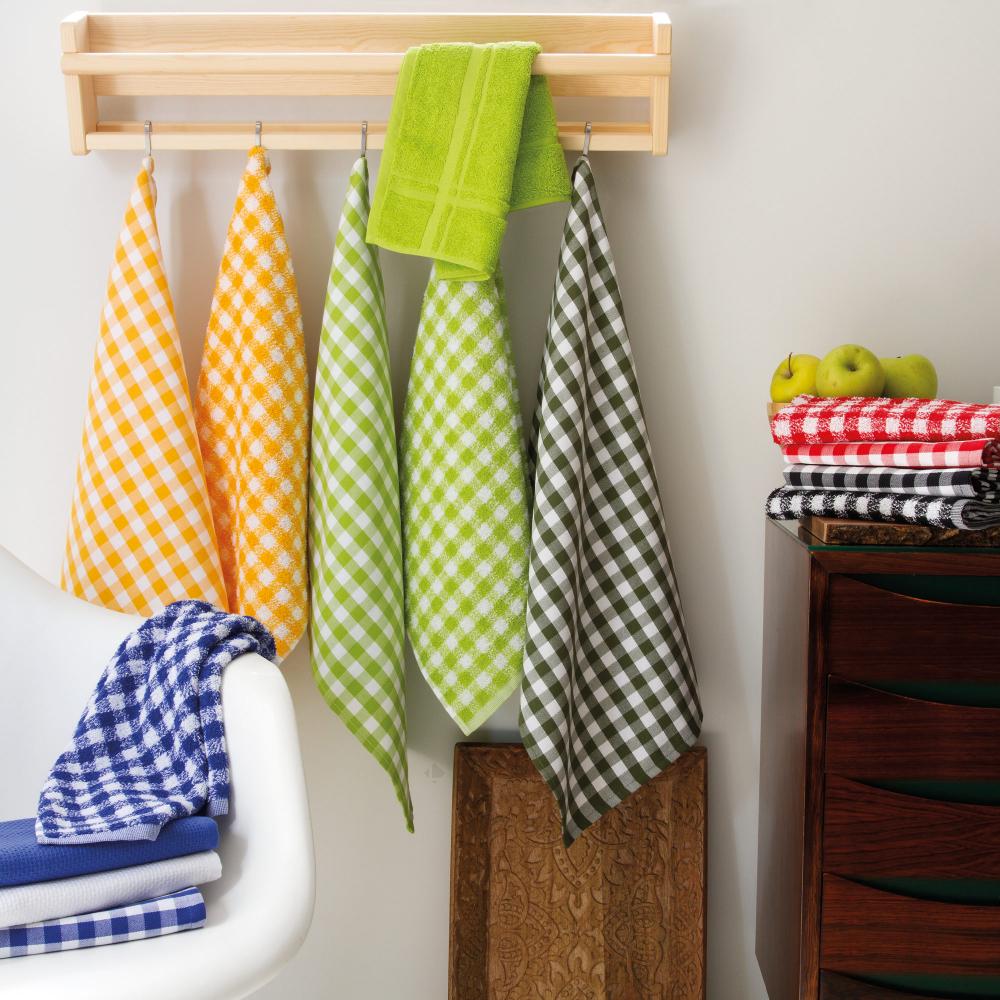 Lot de 2 torchons de cuisine éponge 50x50 cm SQUARES VICHY vert kaki