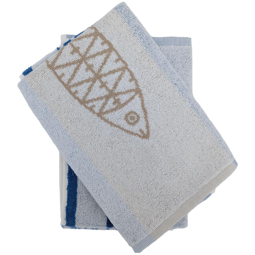 Lot de 2 torchons de cuisine éponge 50x50 cm collection MARIS bleu
