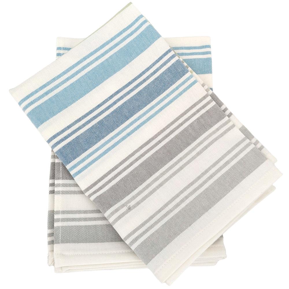 Lot de 2 torchons de cuisine toile 50x70 cm collection LINE bleu/vert