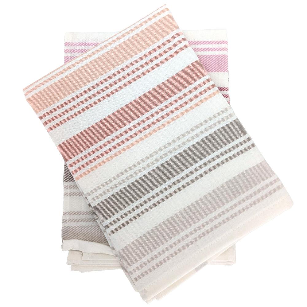 Lot de 2 torchons de cuisine toile 50x70 cm LINE rose/orange