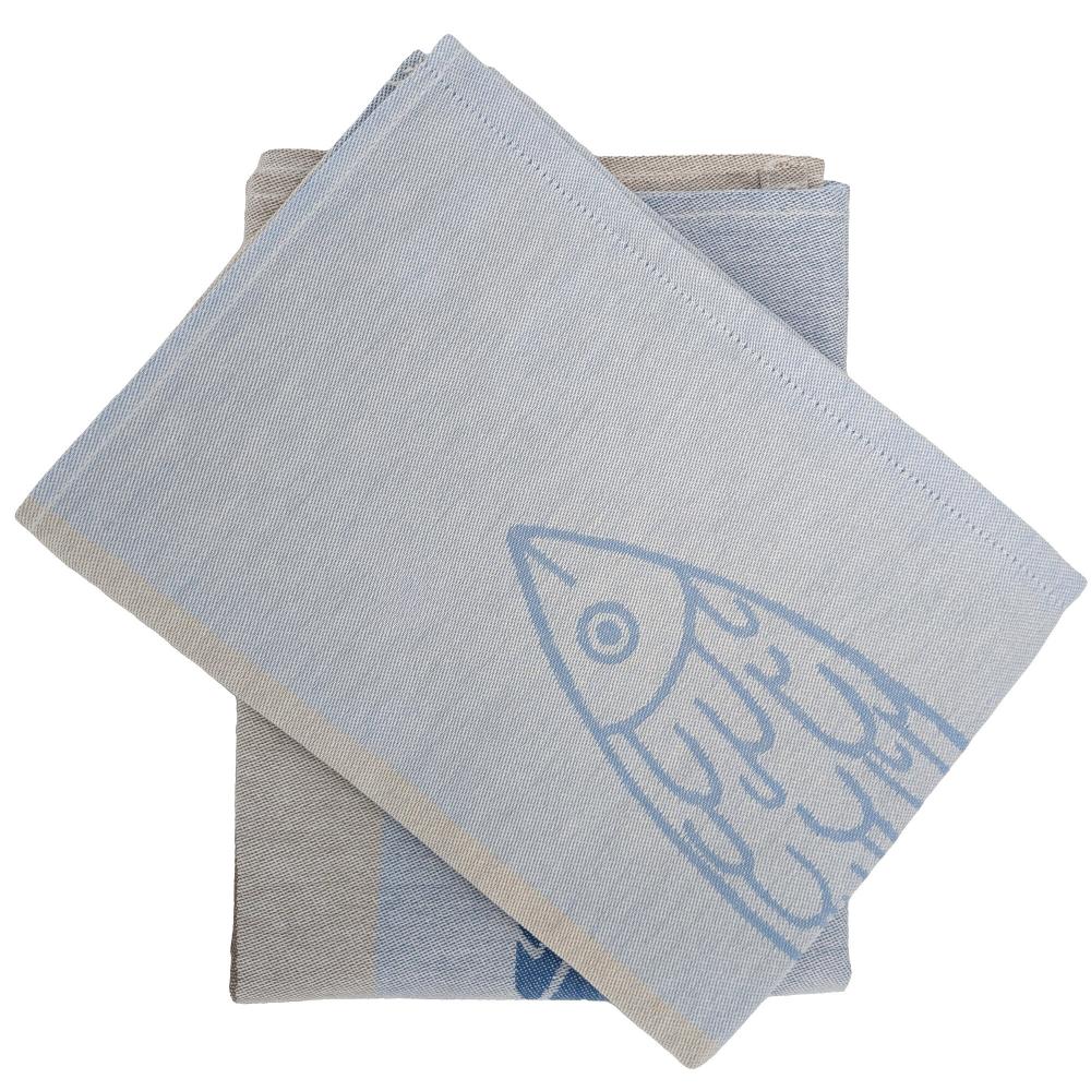 Lot de 2 torchons de cuisine toile 50x70 cm collection MARIS bleu