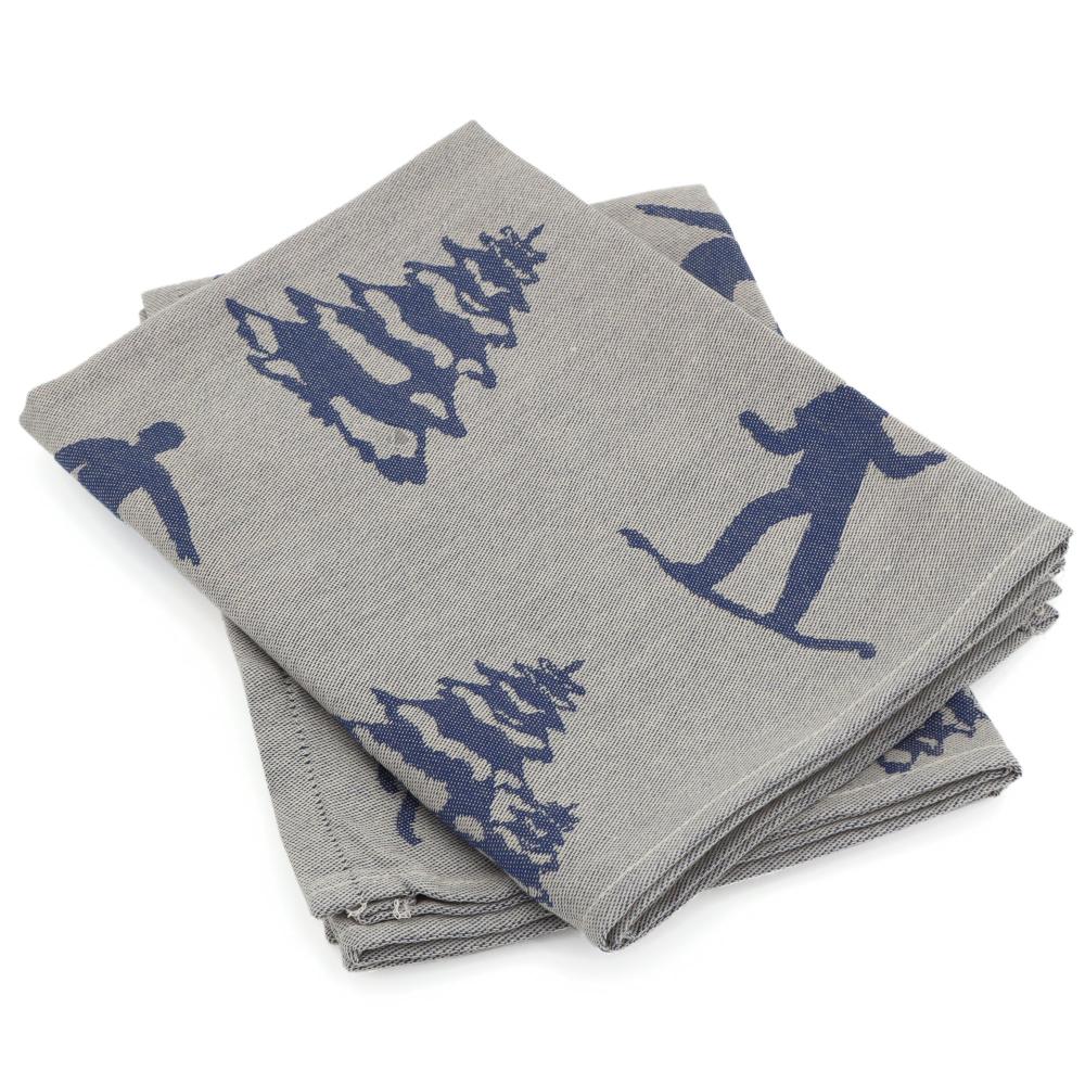 Lot de 2 torchons de cuisine toile 50x70 cm coton SKI bleu