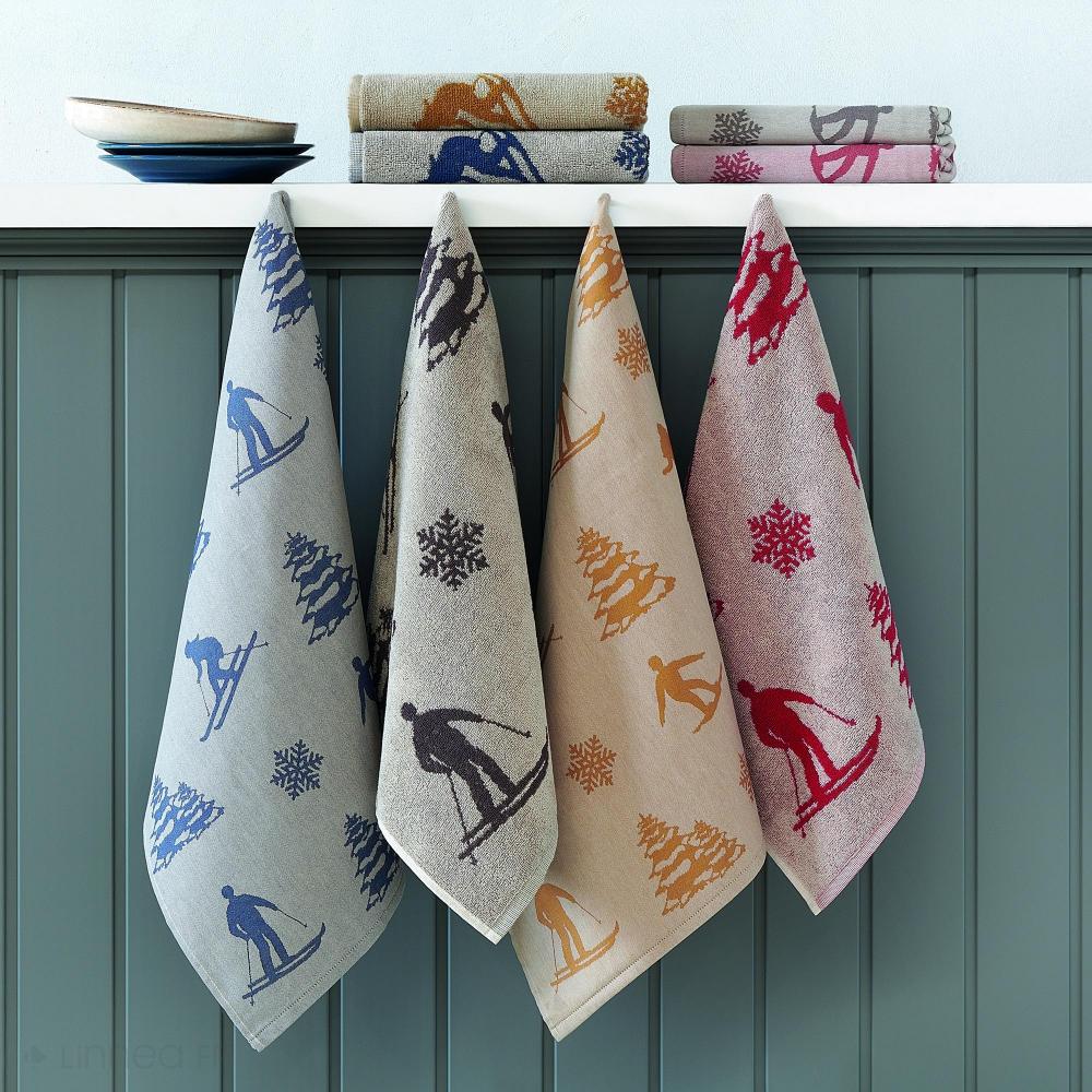 Lot de 2 torchons de cuisine toile 50x70 cm coton SKI bleu