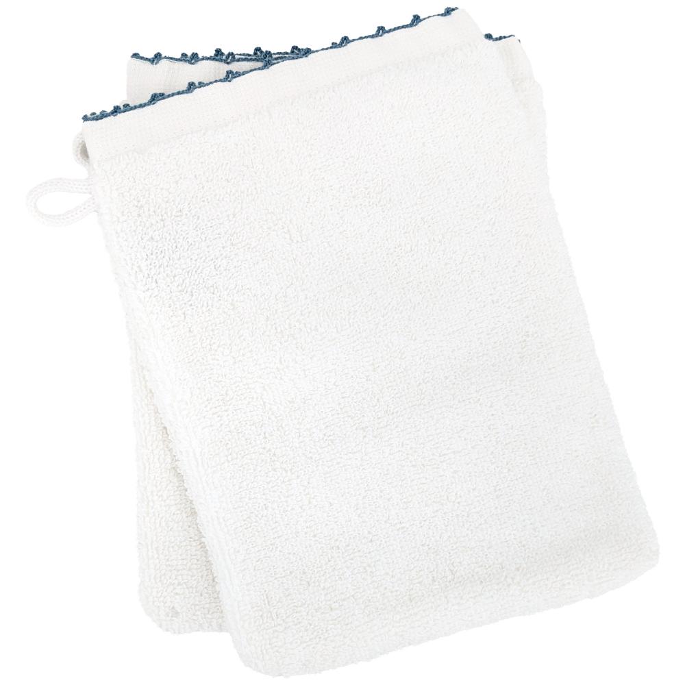 Lot de deux gants de toilette 16x21 cm pur coton collection ORLA avec picueta bleu
