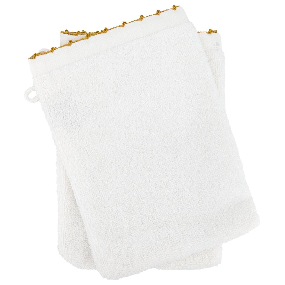 Lot de deux gants de toilette 16x21 cm pur coton collection ORLA avec picueta jaune