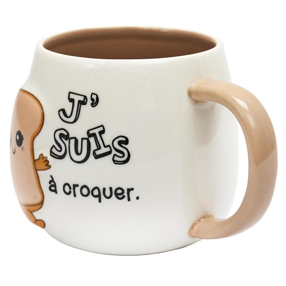 Mug en céramique à relief BREAKFAST 40 cl modèle "J'suis à croquer" marron