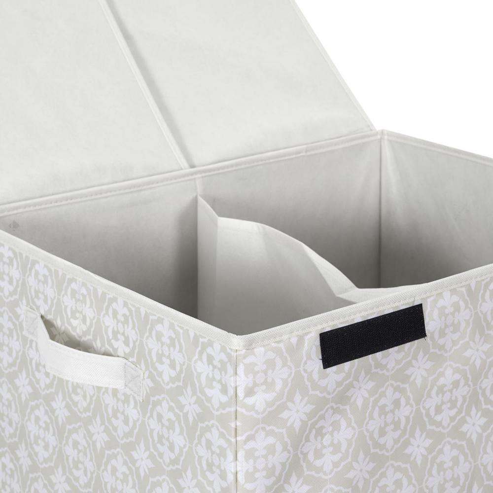 Panier de linge double en polyester BOMBAY pliable motif damassé beige