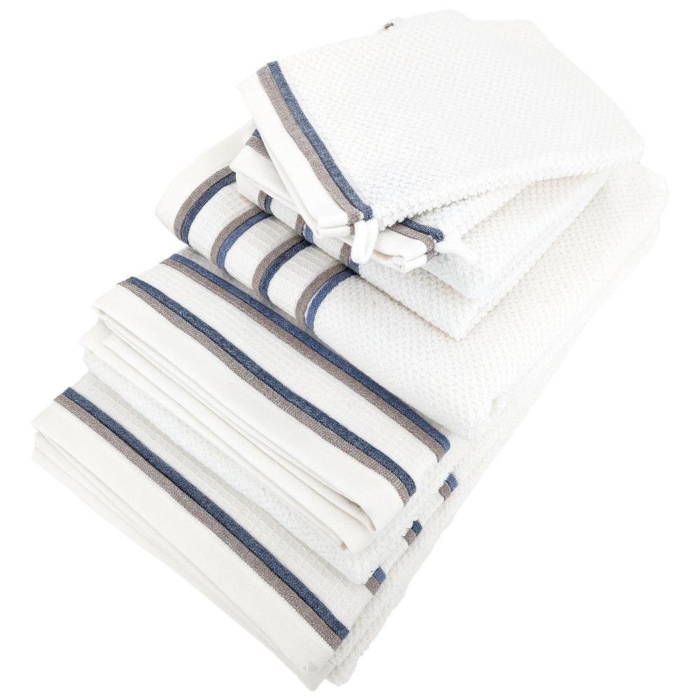 Parure de bain 7 pièces coton collection SERATA blanc bleu