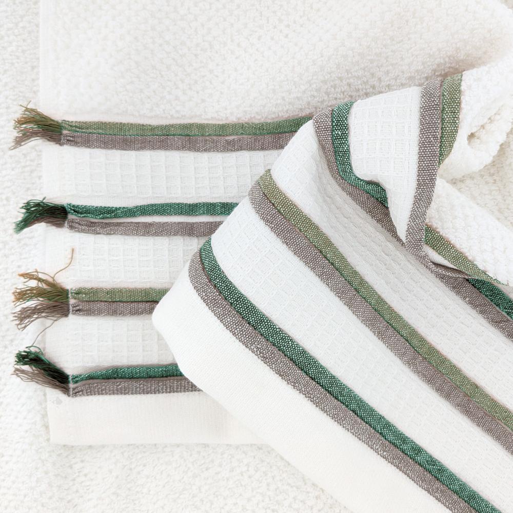 Parure de bain 7 pièces coton collection SERATA blanc vert