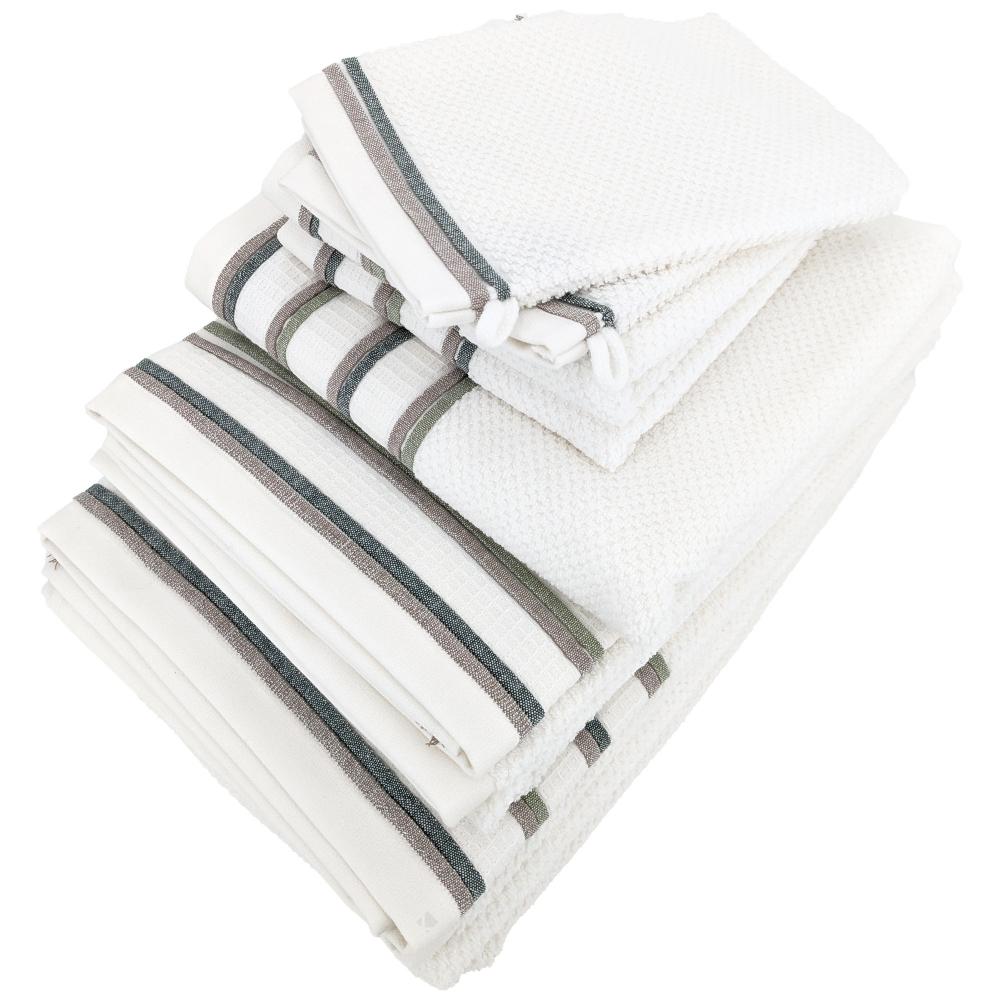 Parure de bain 7 pièces coton collection SERATA blanc vert