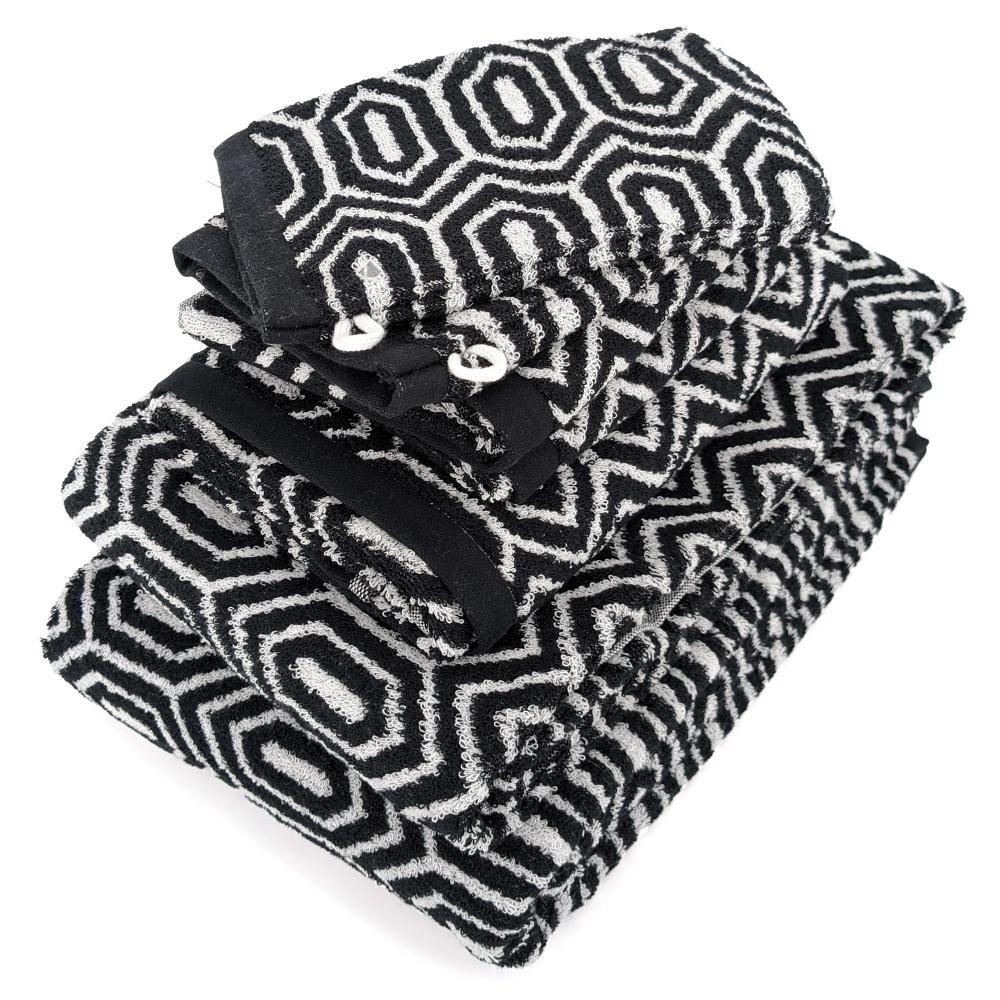 Parure de bain SYMETRIE 100% coton Alvéoles - 7 pièces noir