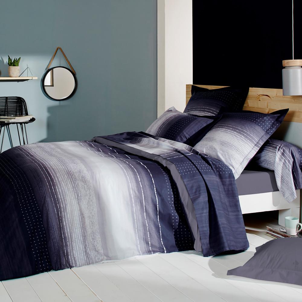 Parure de lit 280x240 cm Percale pur coton JAZZ Bleu