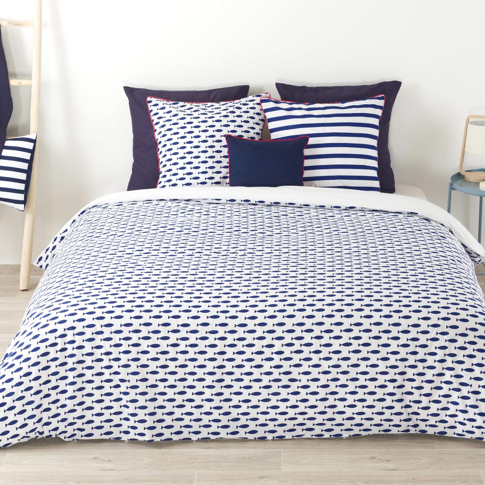 Parure de lit 260x240 cm 100% coton bio FISHY Bleu