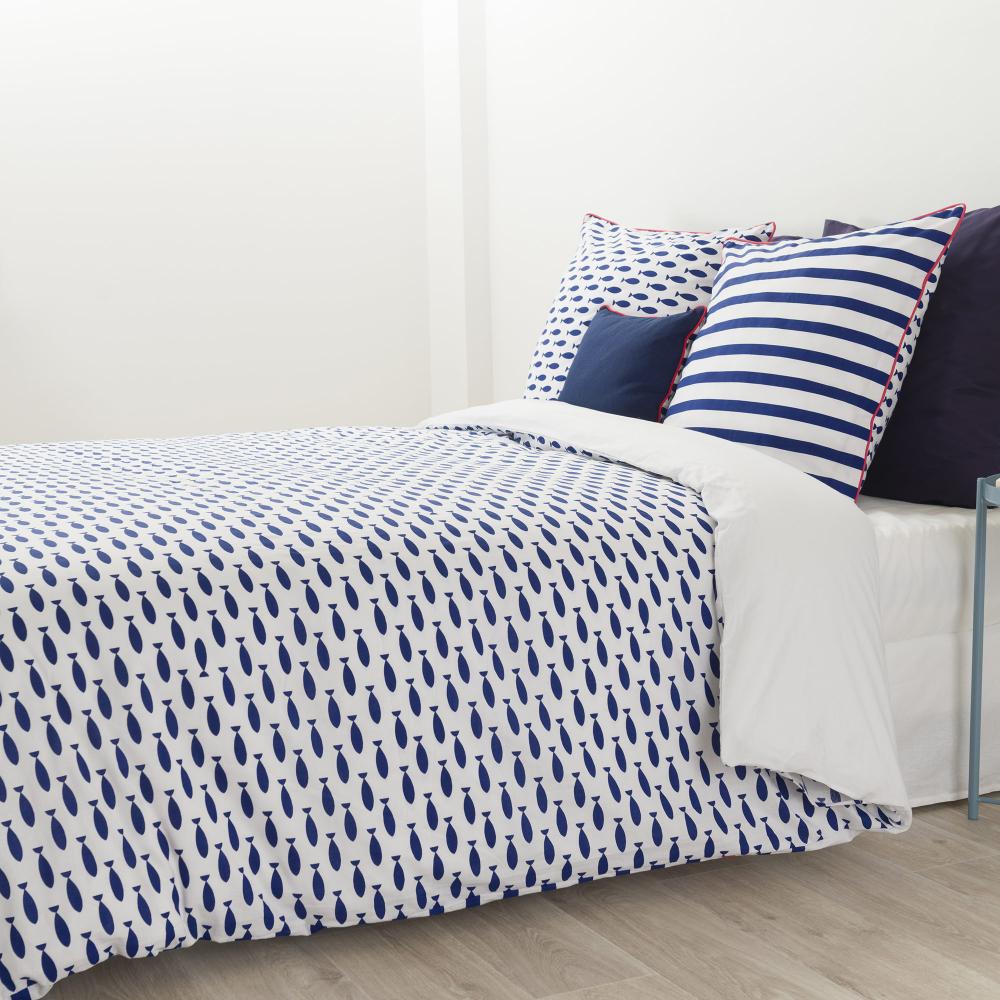 Parure de lit 260x240 cm 100% coton bio FISHY Bleu