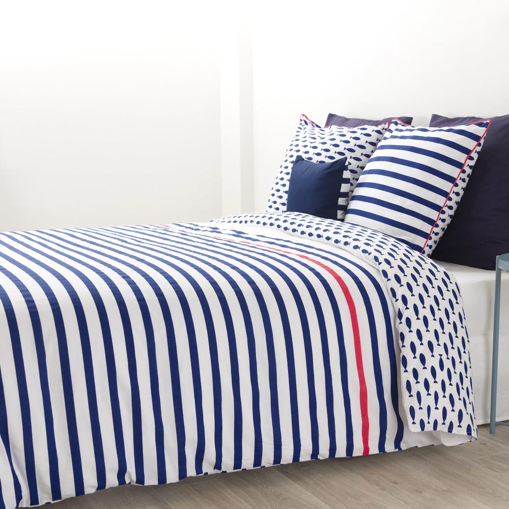 Parure de lit 260x240 cm 100% coton bio FISHY Bleu