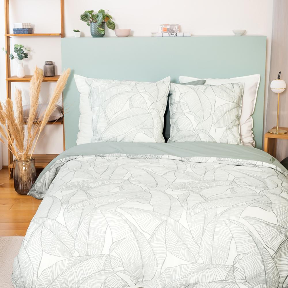 Parure de lit 260x240 cm Coton et Lin lavé PAMPELUNE Gris 3 pièces