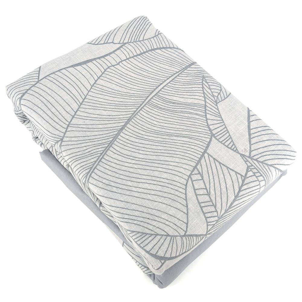 Parure de lit 260x240 cm Coton et Lin lavé PAMPELUNE Gris 3 pièces