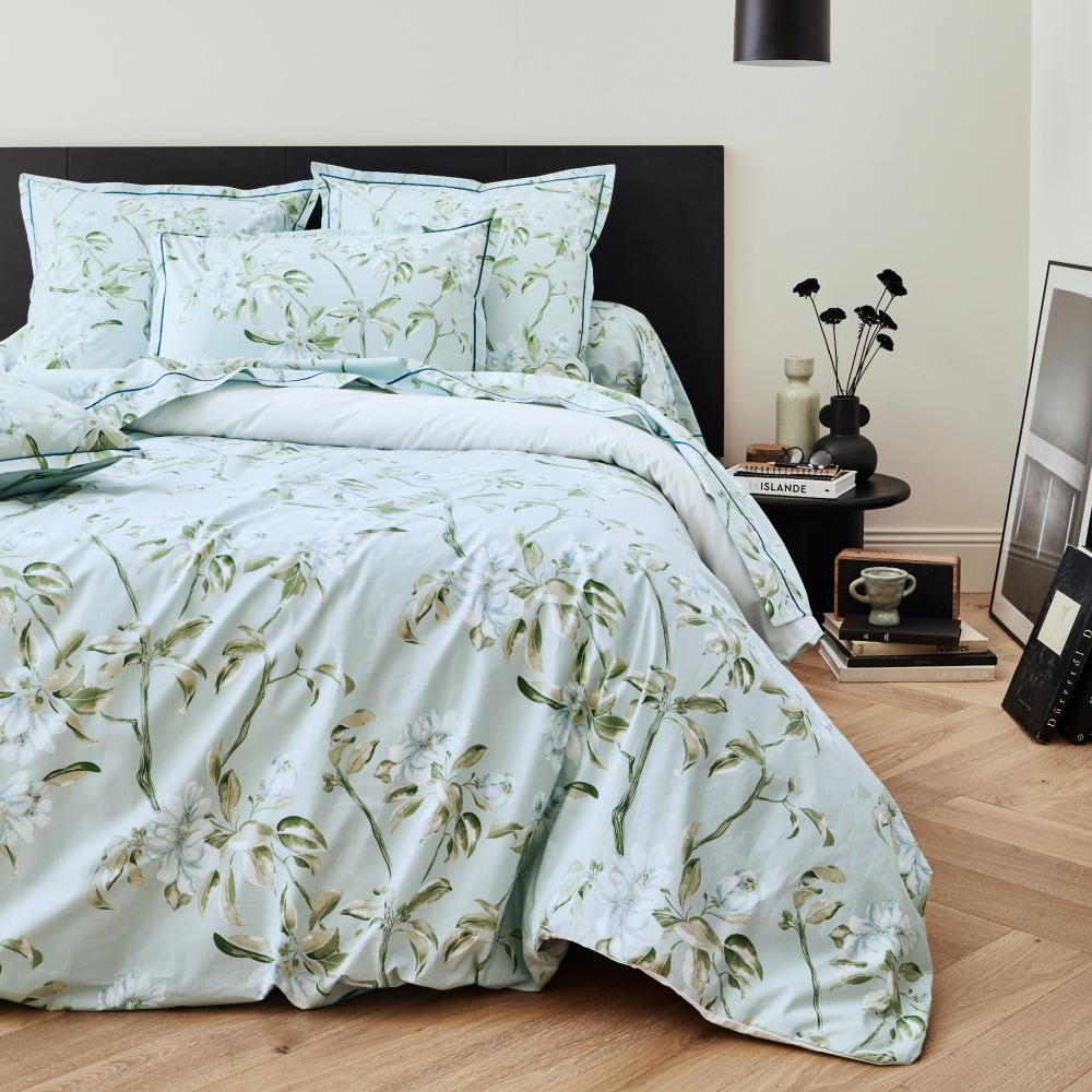 Parure de lit 280x240 cm 50x70 cm percale ELÉNA vert Nil 3 pièces