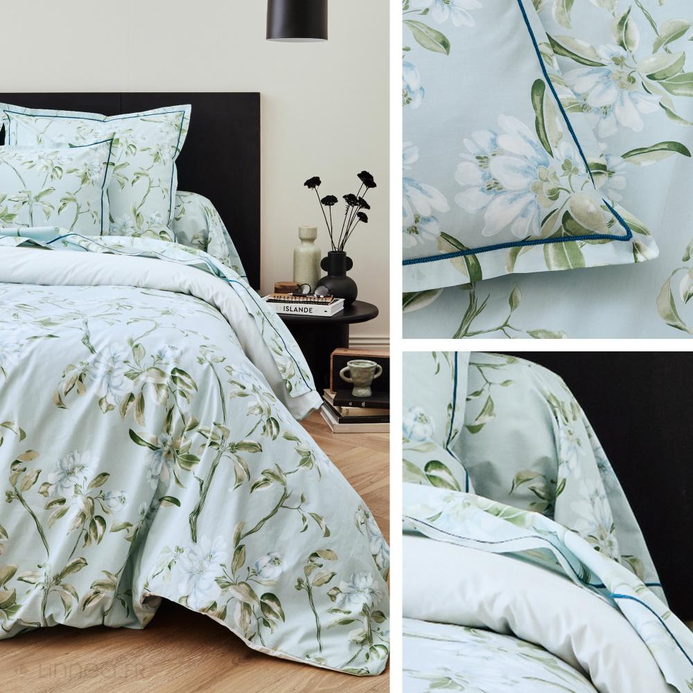 Parure de lit 280x240 cm 50x70 cm percale ELÉNA vert Nil 3 pièces