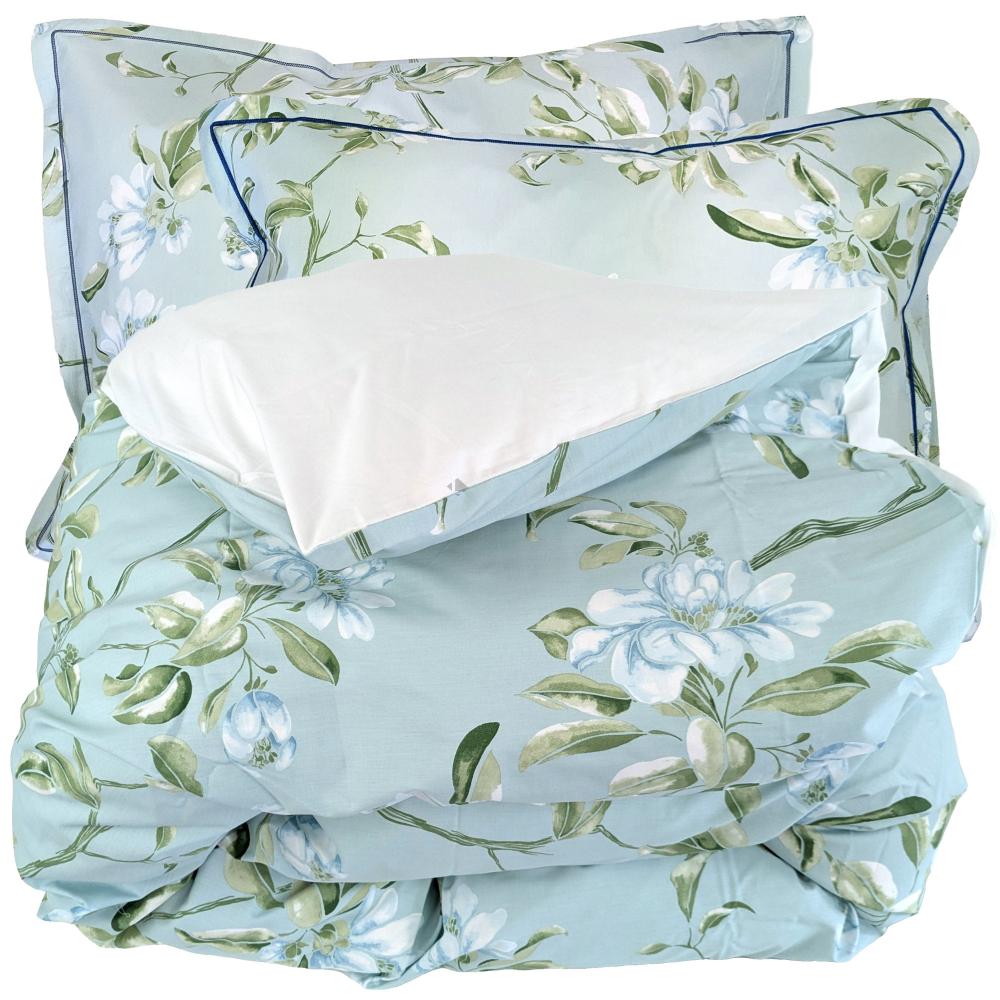Parure de lit 280x240 cm 50x70 cm percale ELÉNA vert Nil 3 pièces