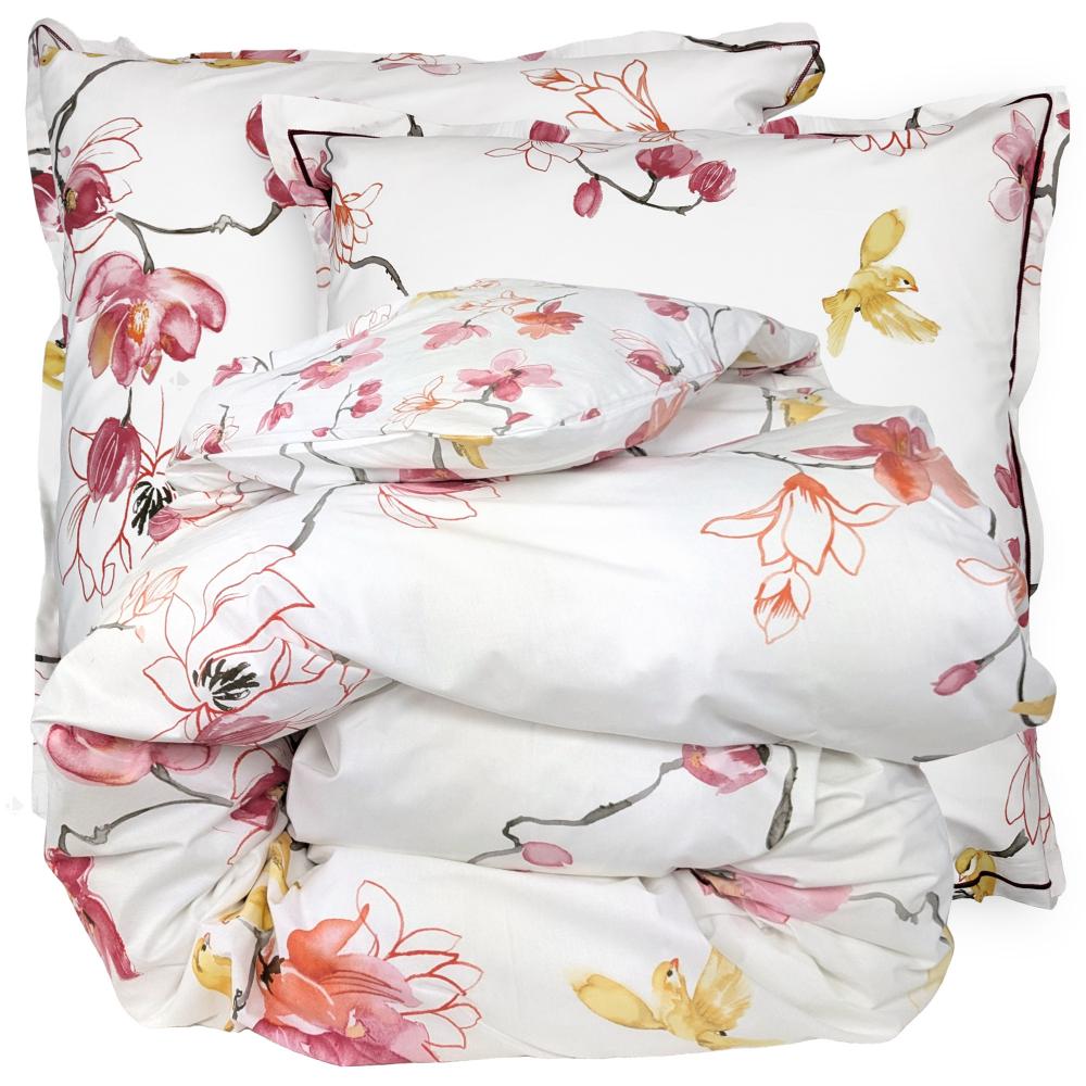 Parure de lit 140x200 cm percale 100% coton ELISA Rose 2 pièces