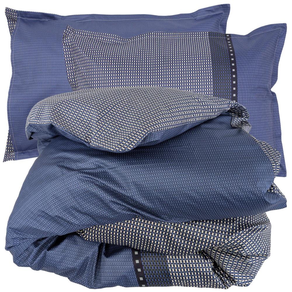 Parure de lit 240x220 cm 50x70 cm en satin de coton ENZO bleu