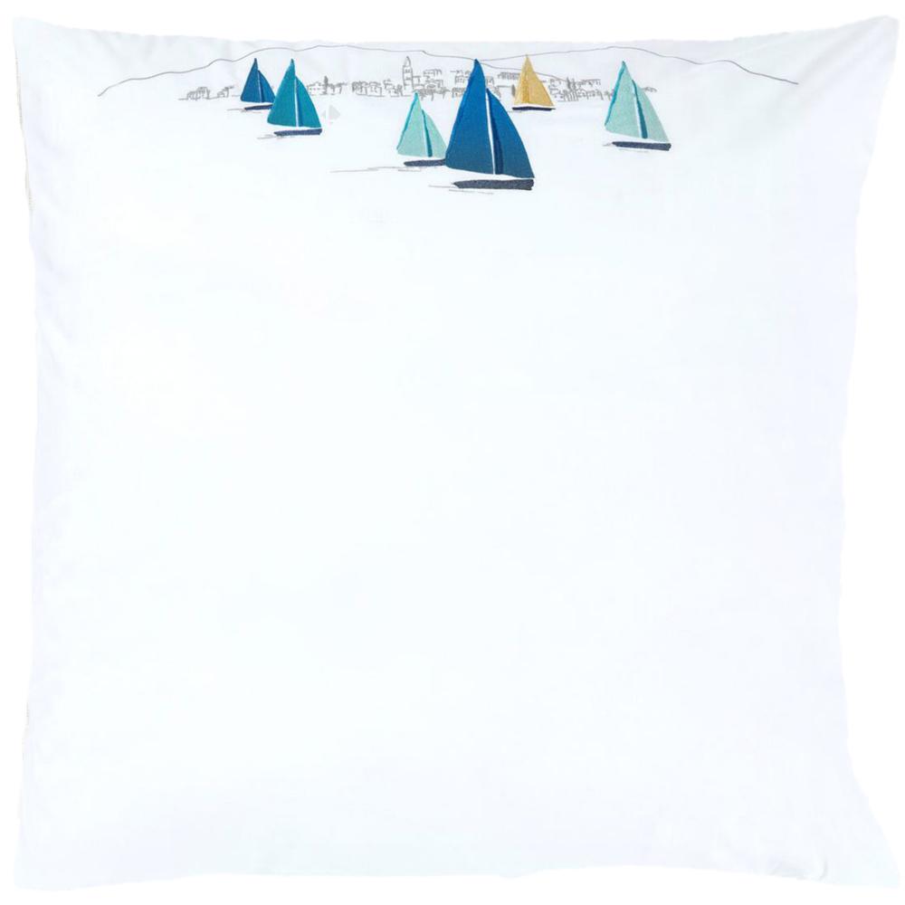 Parure de lit 140x200 cm 65x65 cm percale ESCALE AZUR Blanc 2 pièces