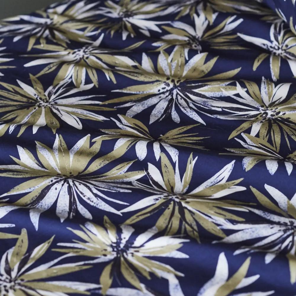 Parure de lit 250x220 cm 50x80 cm percale EVERLY bleu encre 3 pièces