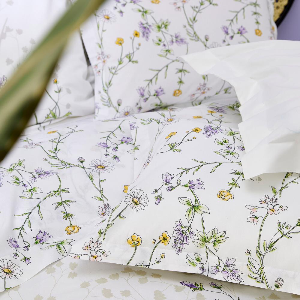 Parure de lit 280x240 cm 100% coton FOLIFLORA Blanc 3 pièces