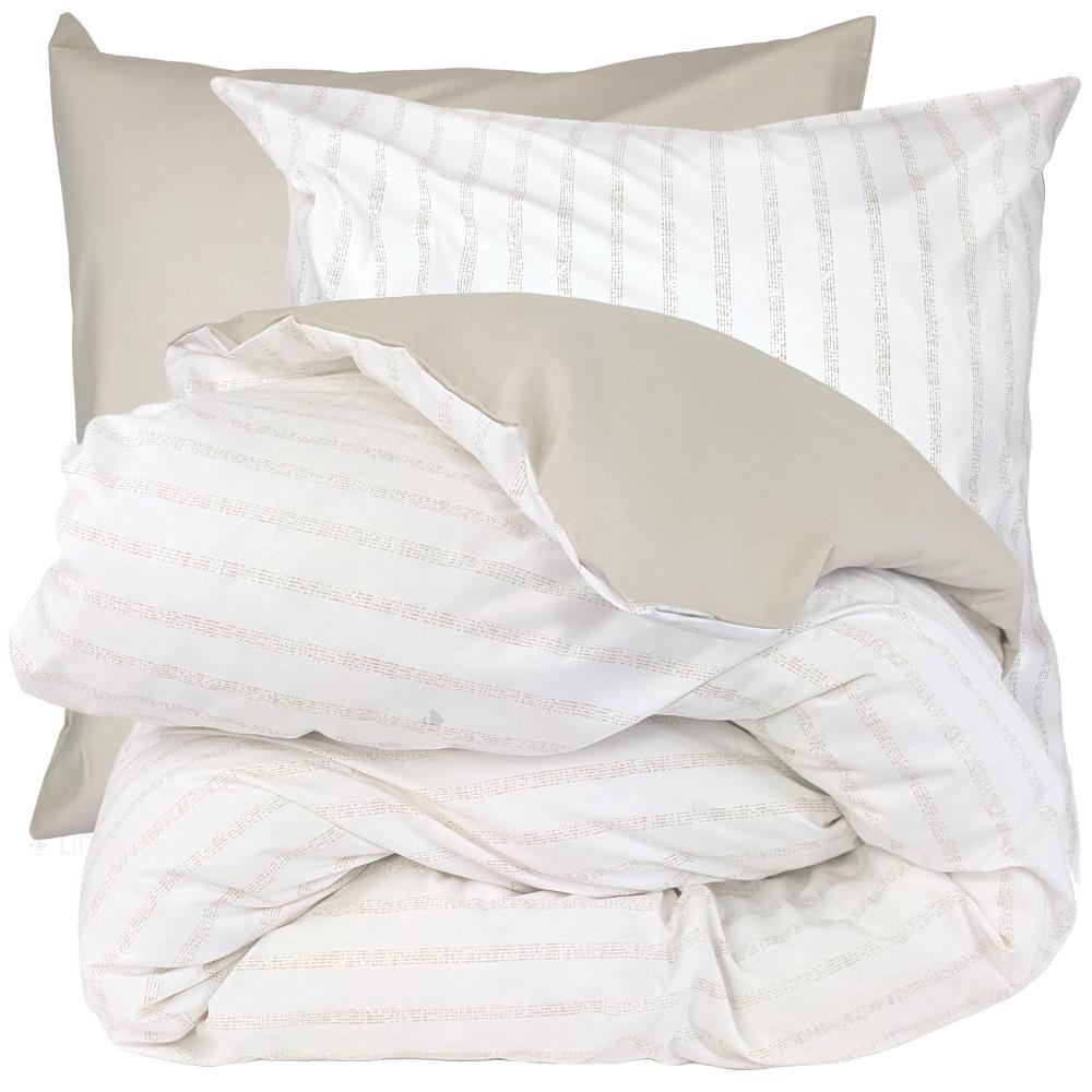 Parure de lit 280x240 cm percale 100% coton GABY beige Lin 3 pièces