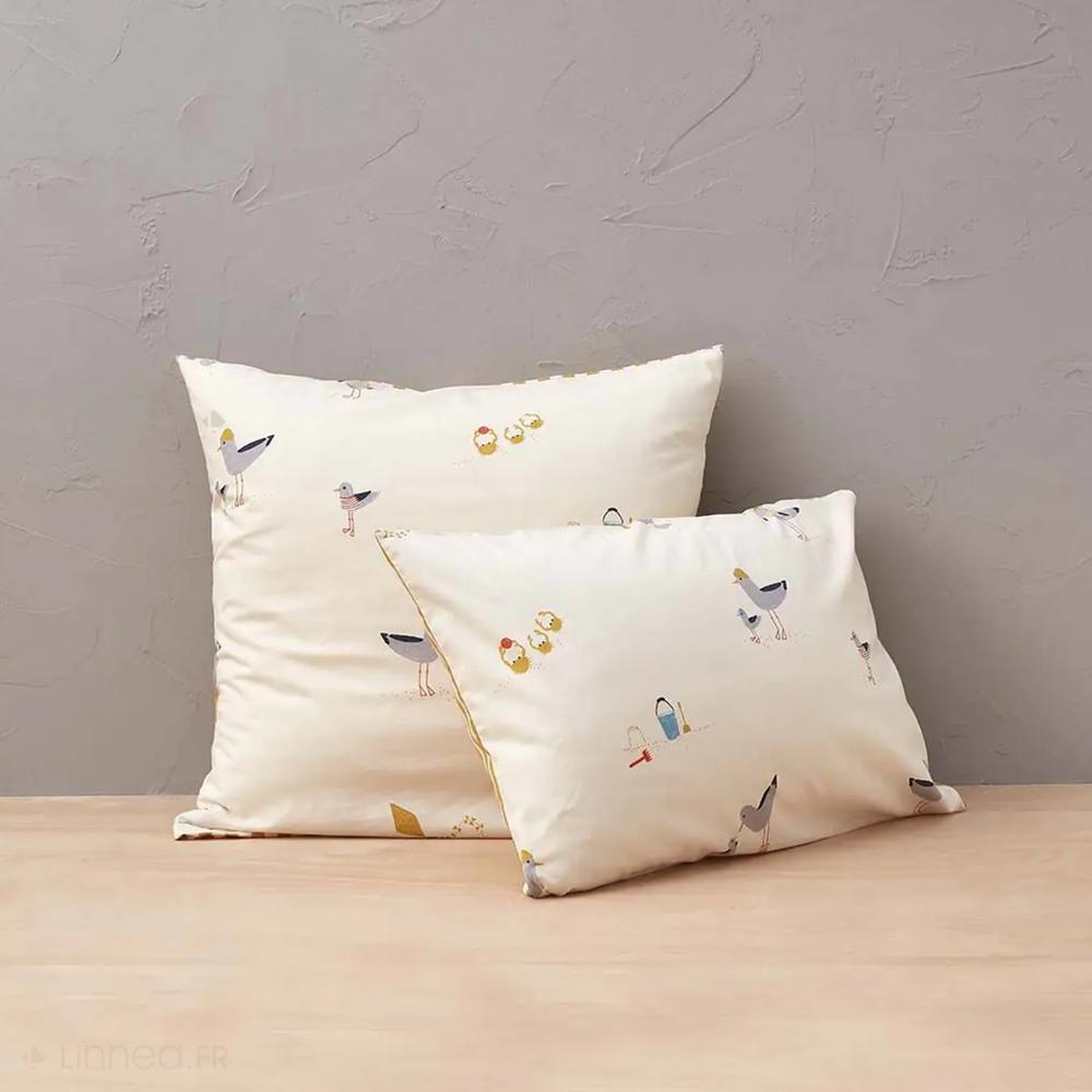 Parure de lit 200x200 cm taies 65x65 cm coton lavé GRANDES VACANCES blanc 3 pièces
