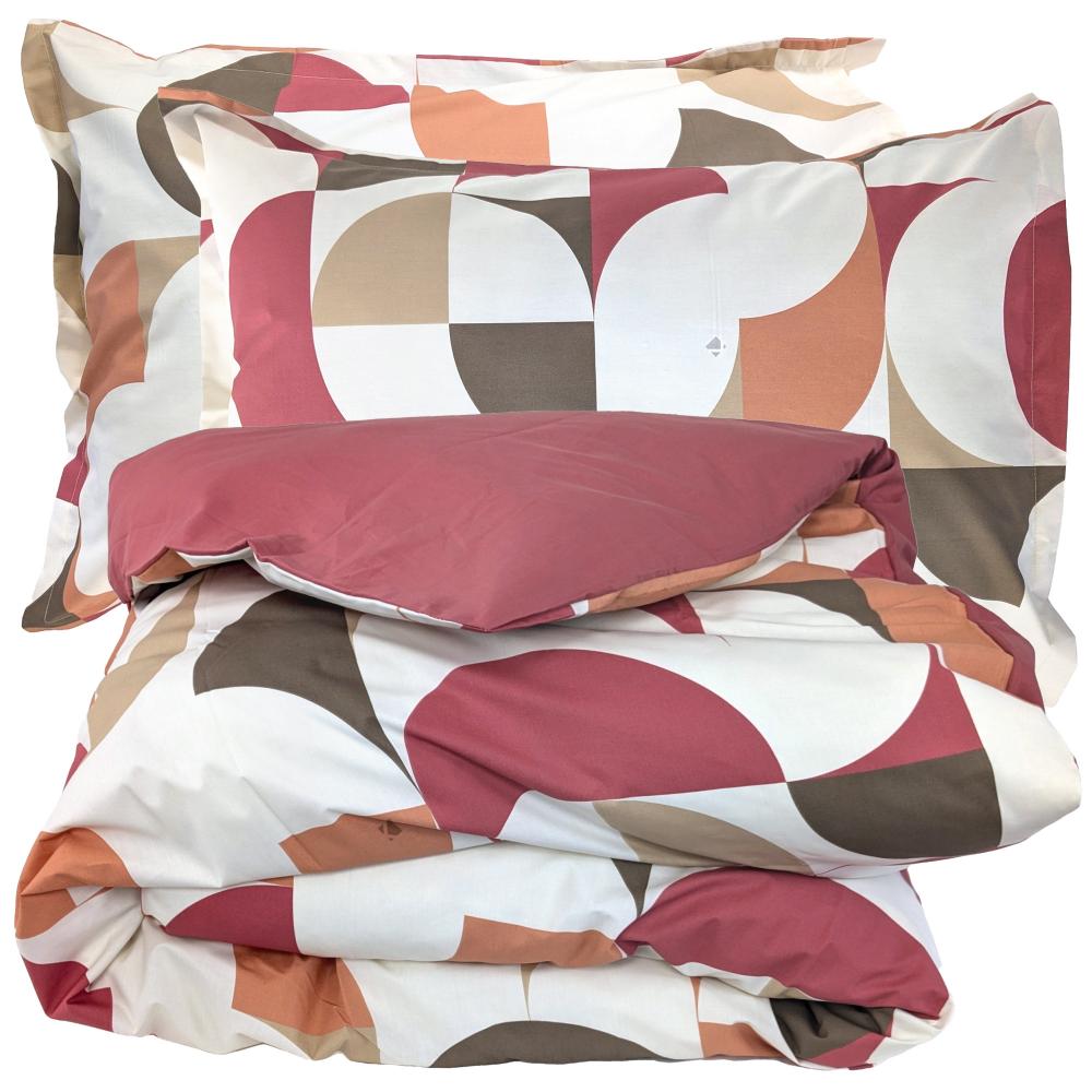 Parure de lit 240x220 cm 50x70 cm percale MODULO acajou 3 pièces