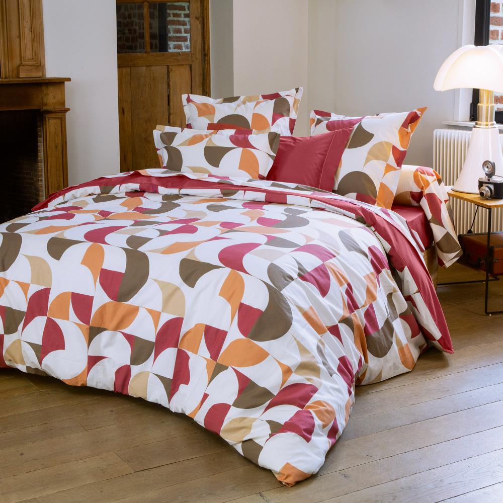 Parure de lit 240x220 cm 50x70 cm percale MODULO acajou 3 pièces