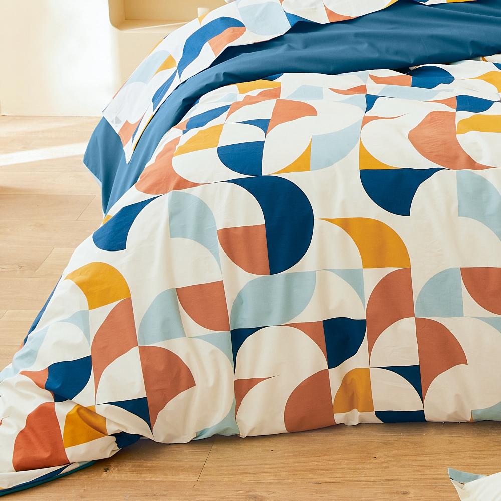 Parure 280x240 cm 65x65 cm percale MODULO bleu cobalt 3 pièces
