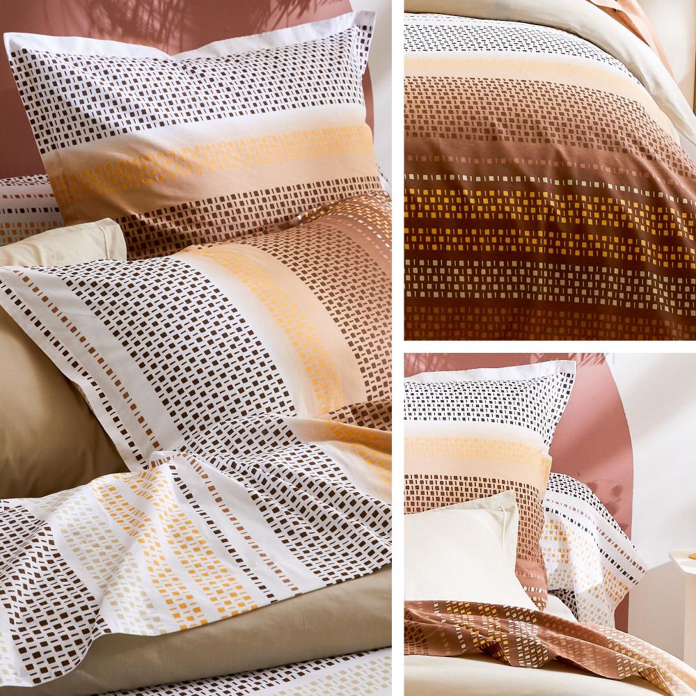 Parure de lit 300x240 cm 100% coton NIAGARA marron Châtaigne 3 pièces