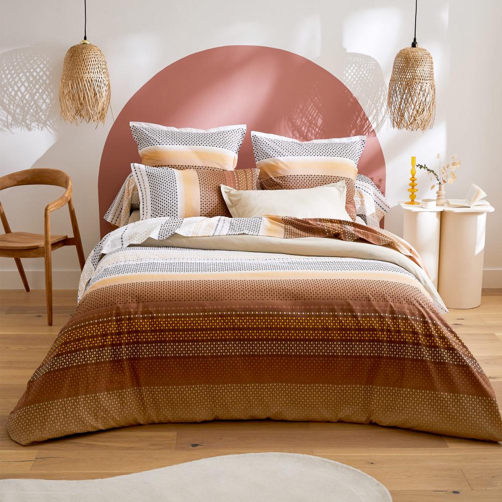 Parure de lit 300x240 cm 100% coton NIAGARA marron Châtaigne 3 pièces