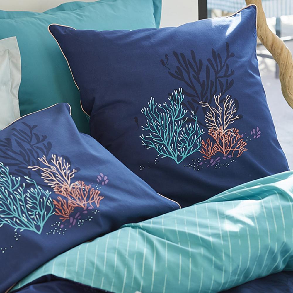 Parure de lit 200x200 cm 65x65 cm percale OCÉAN bleu nuit 3 pièces