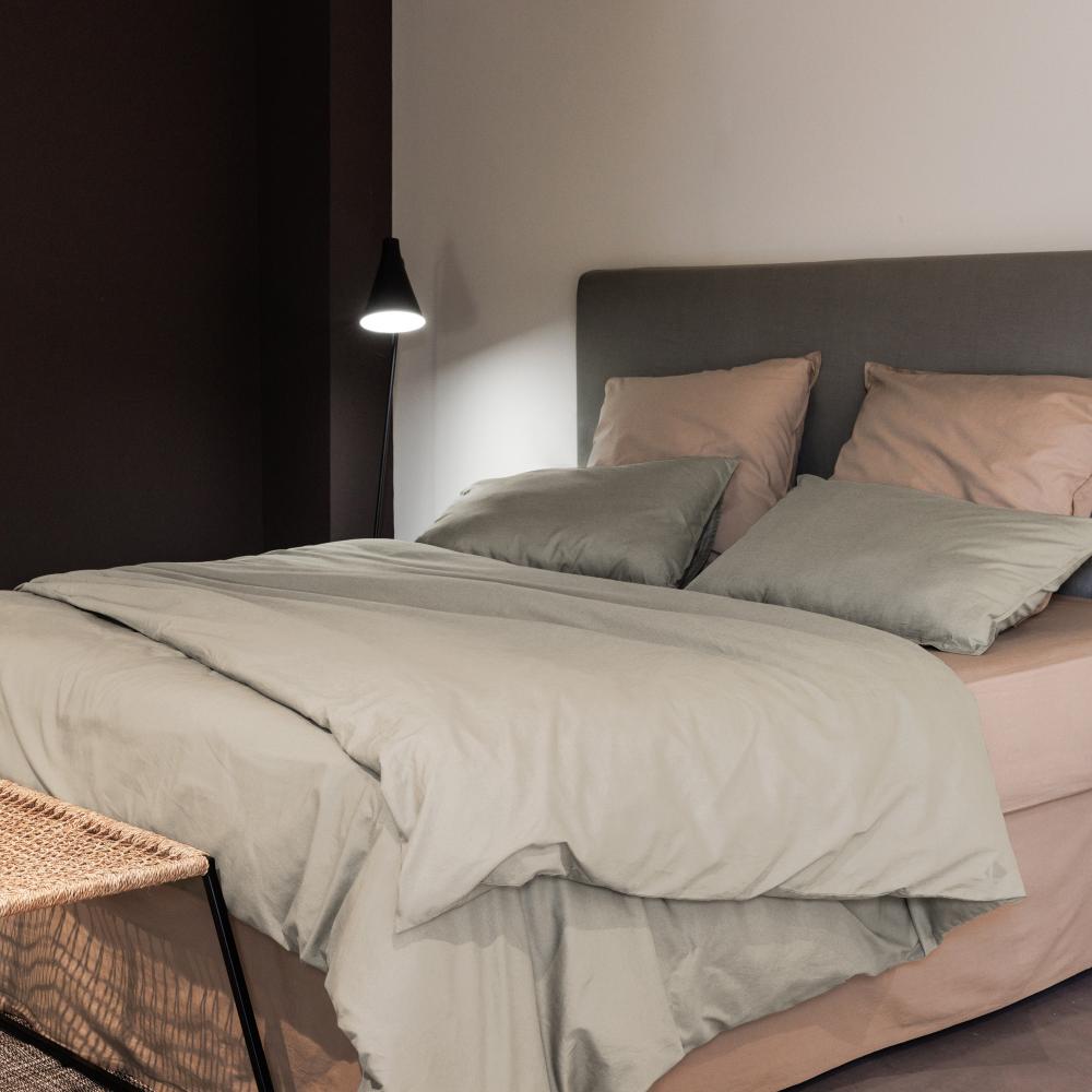 Parure de lit 280x240 cm et 50x70 cm 100% coton lavé collection PALACE beige lin 3 pièces