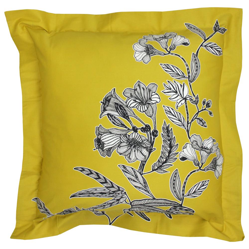Parure de lit 300x240 cm satin de coton BOTANIC jaune soleil